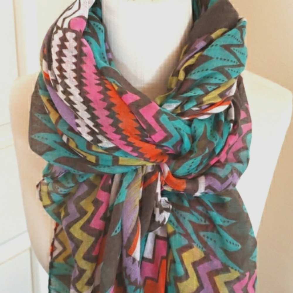 Oversized Colorful Patchwork Scarf Wrap Lightweight Beach Sarong Coverup - Picture 2 of 4